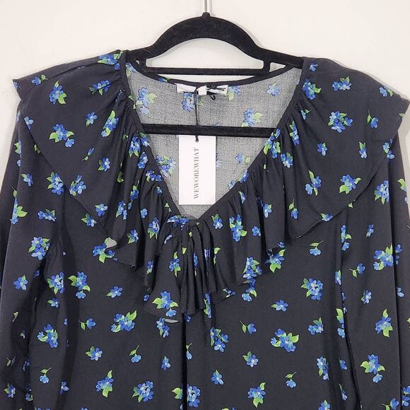 WeWoreWhat Black Floral Cropped Blouse NWT Size Large Boho Floral Blouse - Picture 3 of 10